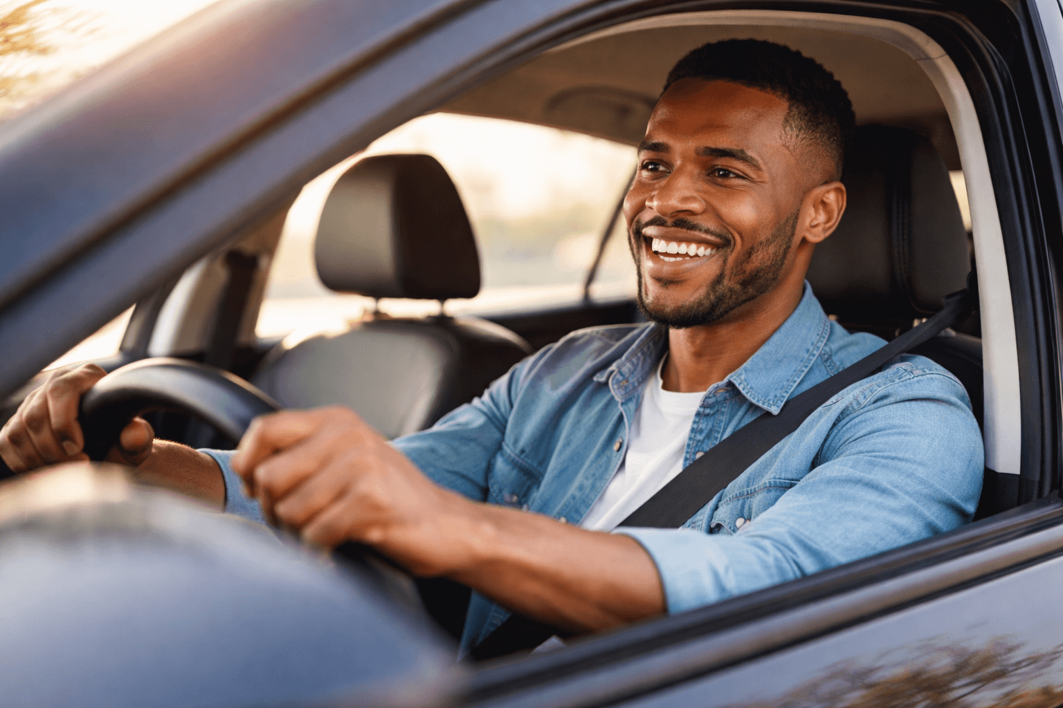 Joyful drive in the golden hour
